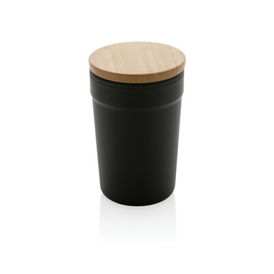 This beautiful tumbler with bamboo lid is made with GRS certified recycled PP. GRS certification ensures a completely certified supply chain of the recycled materials. The tumbler features a bamboo lid for on the go usage. Total recycled content: 52% base