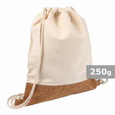 Cotton drawstring bag with cork element