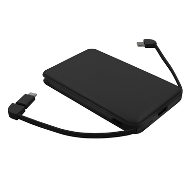 Powerbank 5000 mAh mit integrierten Kabeln, Adapter inklusive | Presley