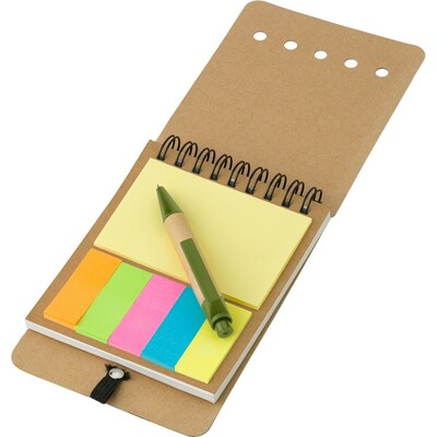 Carnet environ A6, marque-page autocollantes, stylo