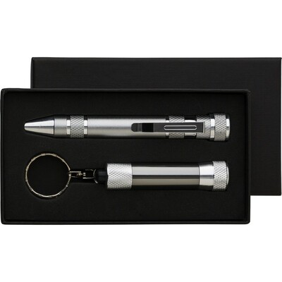 Tool set, screwdriver, 8 bits, 3 LED pocket torch