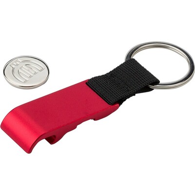 Keyring with shopping cart coin, bottle opener