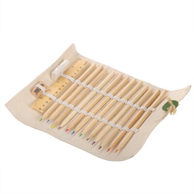 Set scolaire, trousse, 12 crayons, règle, gomme et taille-crayon | Kaleb