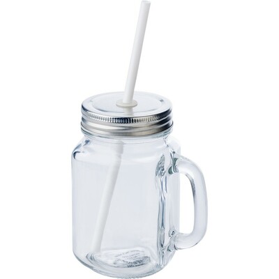 Trinkglas 480 ml mit Strohhalm