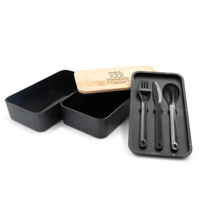Lunch box 2 en 1, 2x500 ml, couvercle en bambou, couverts | Tijani