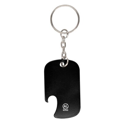 Porte-clés en aluminium recyclé, décapsuleur
