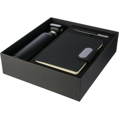 Coffret cadeau : thermos, stylo, carnet, boîte cadeau