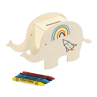 Tirelire en bois "animal" à colorier, crayons de couleur